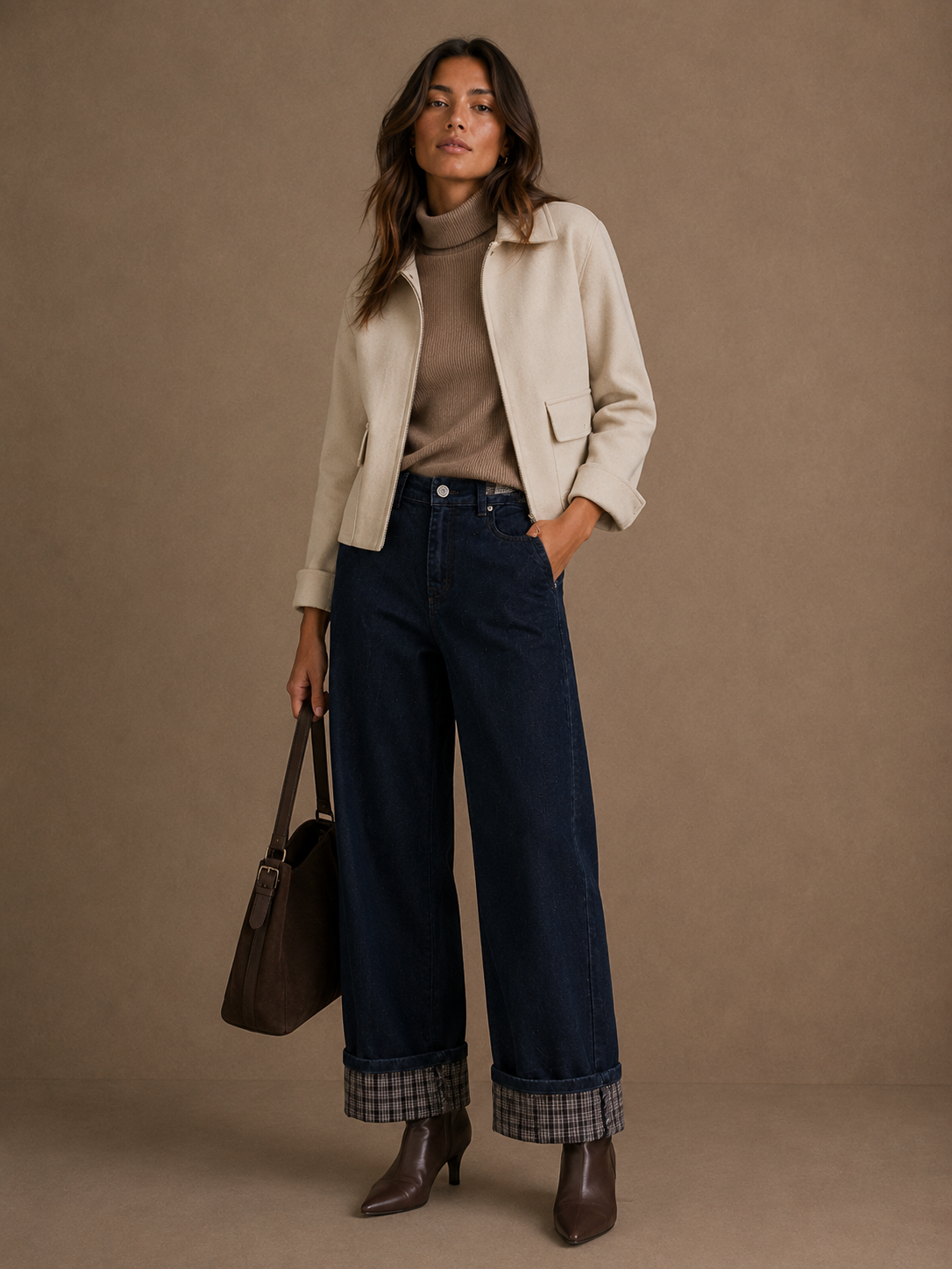 Wide‑Leg Jeans with Cuffed Hem