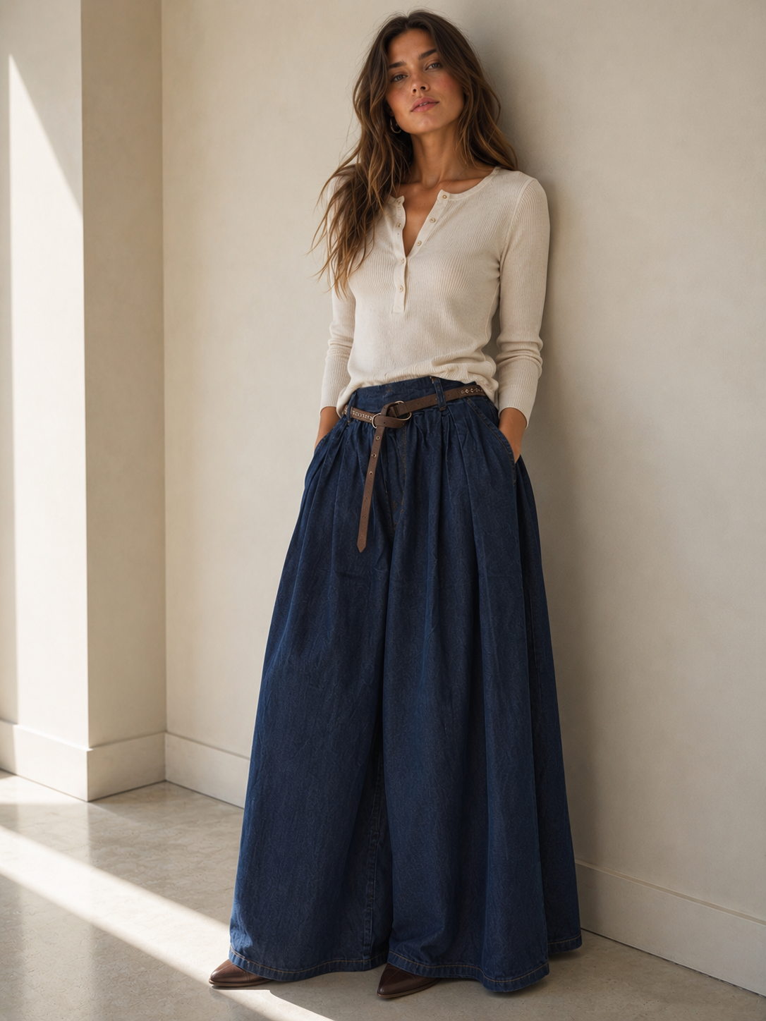 Elastic-Waist Palazzo Trousers