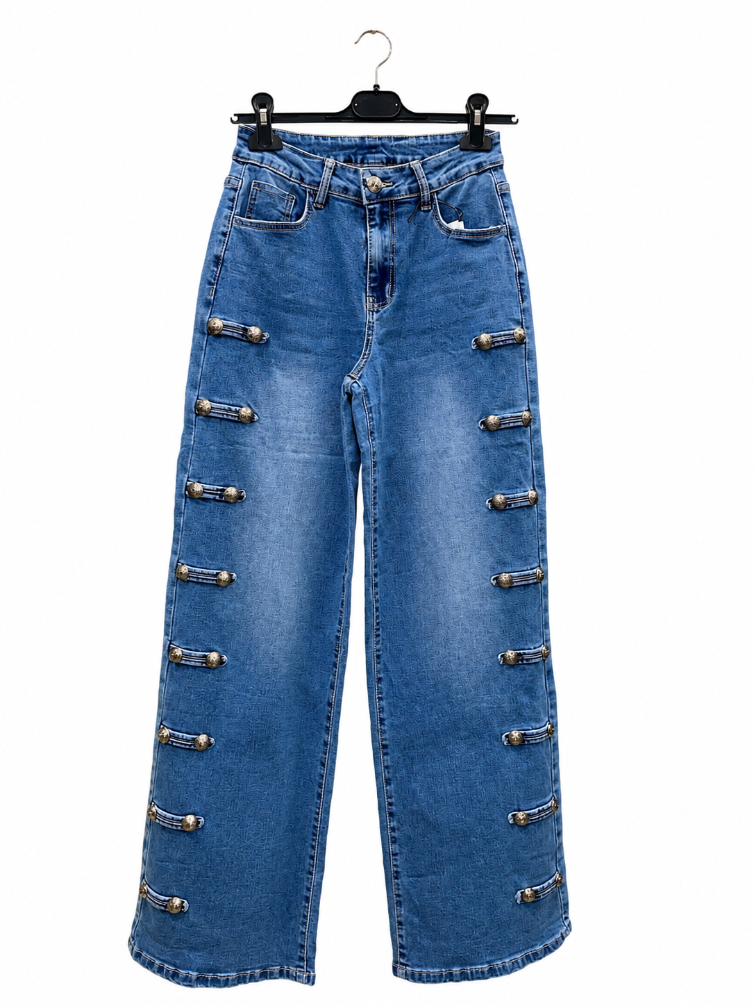 Wide-Leg Trousers with Button Detail