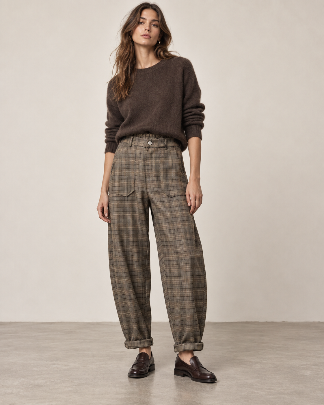 Wide-Checked Trousers