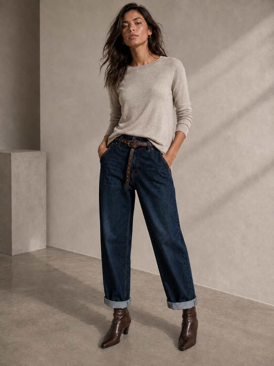 Baggy Trousers with Studded Belt