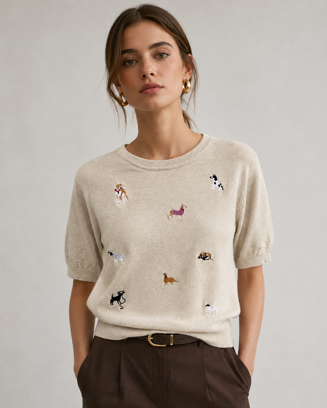 Embroidered Puff-Sleeve Knit