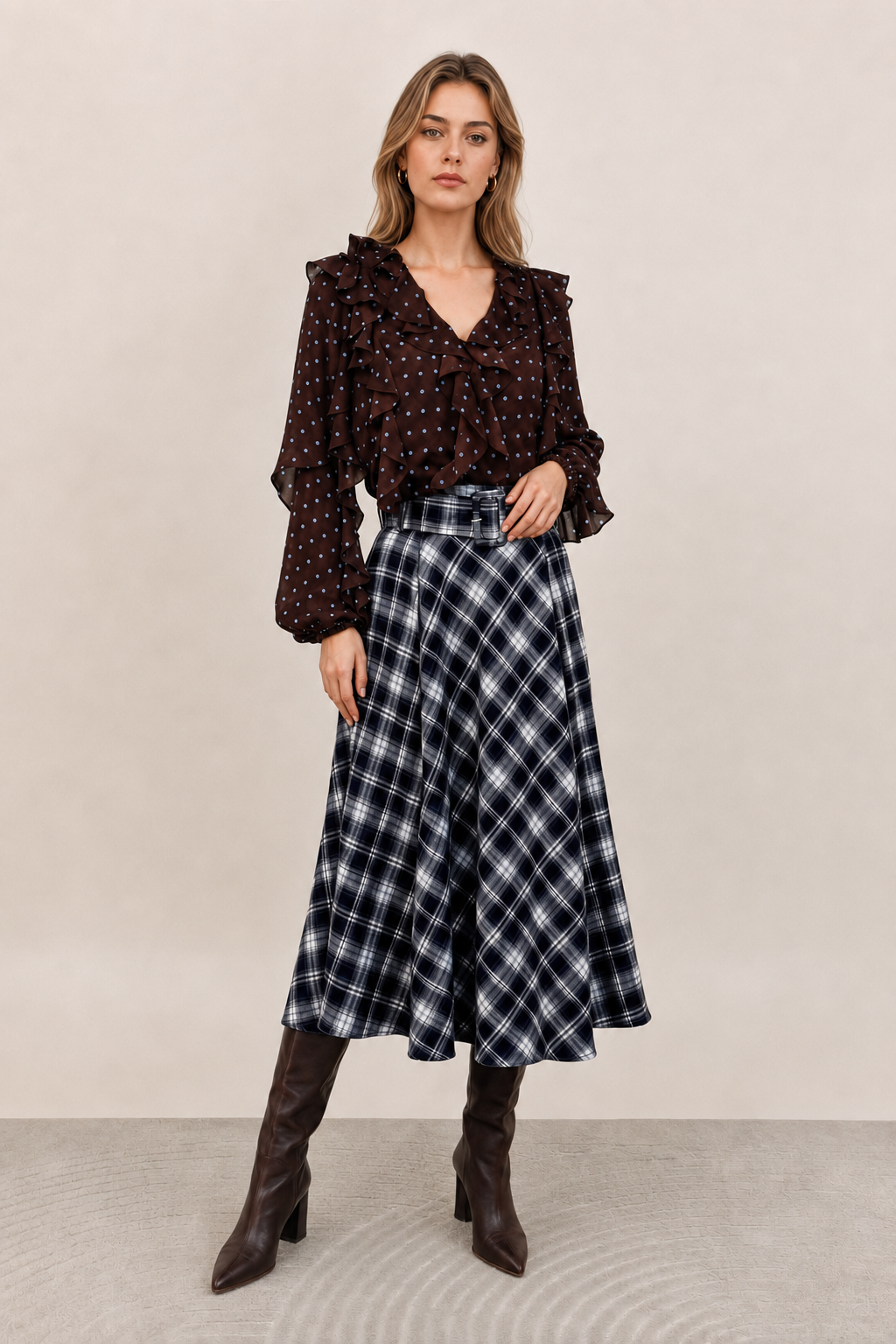A-line Midi Skirt with Belt