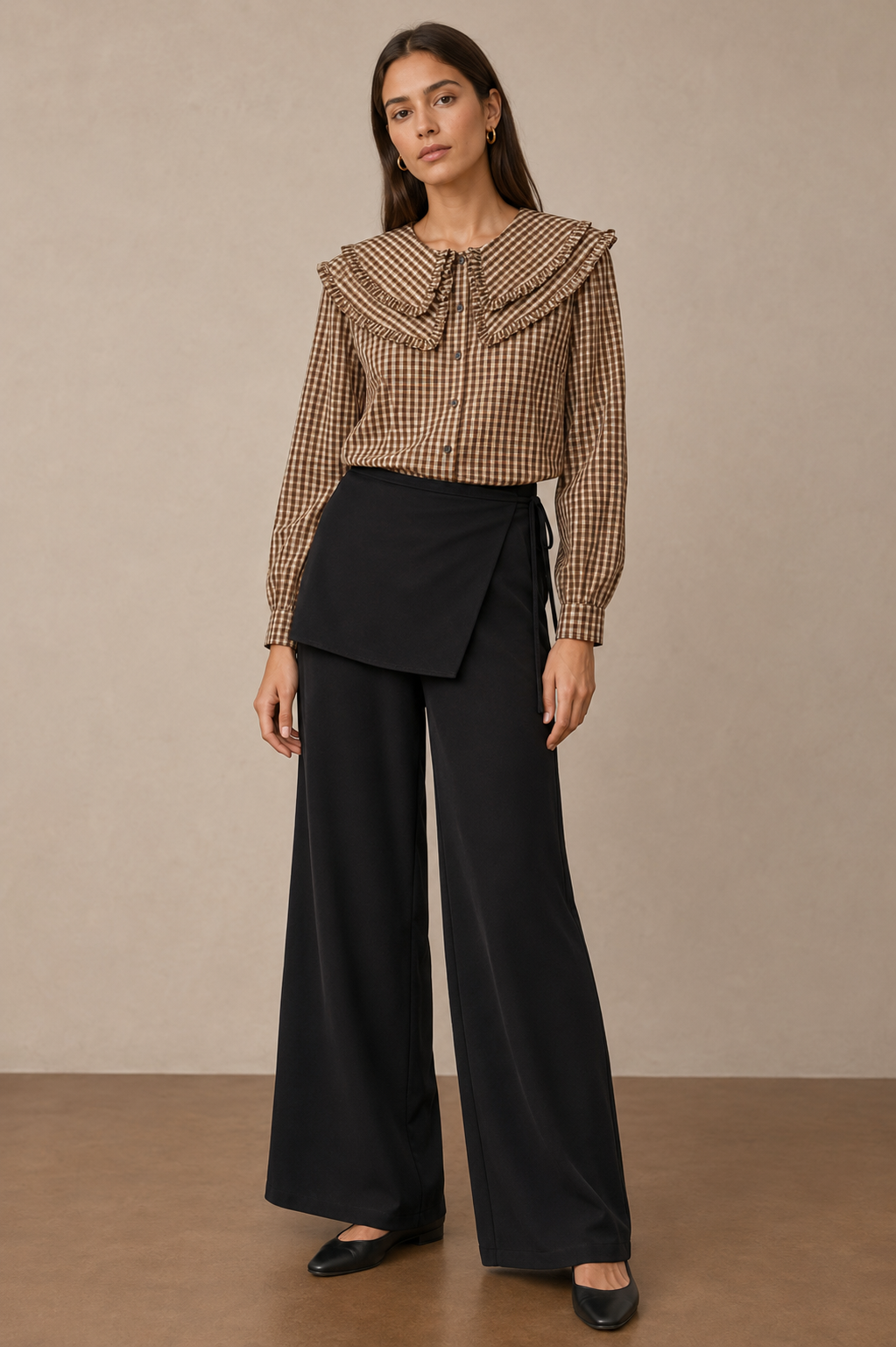 Wide-Leg Trousers with Drawcords