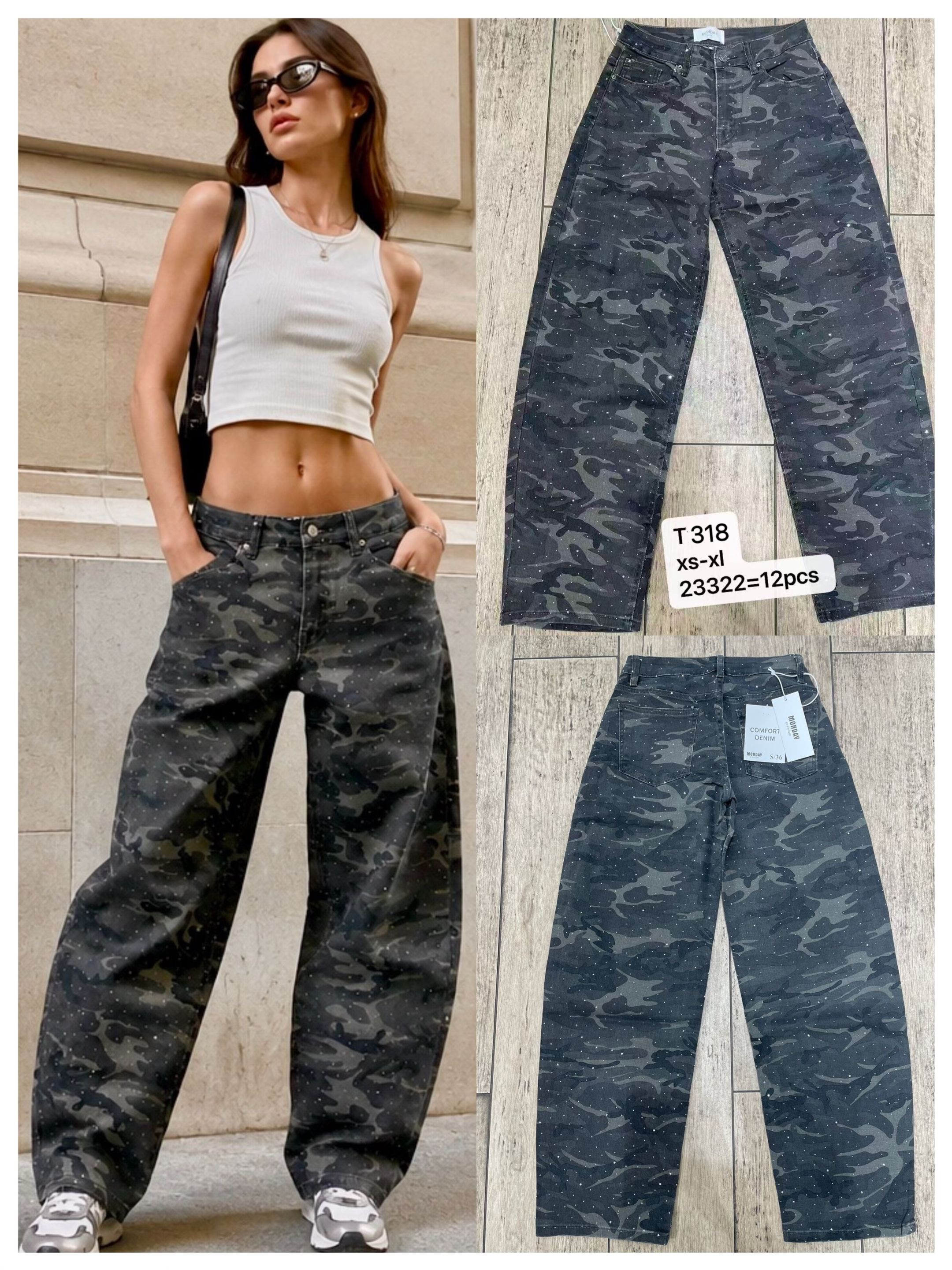 Wide-Leg Cargo-Style Jeans