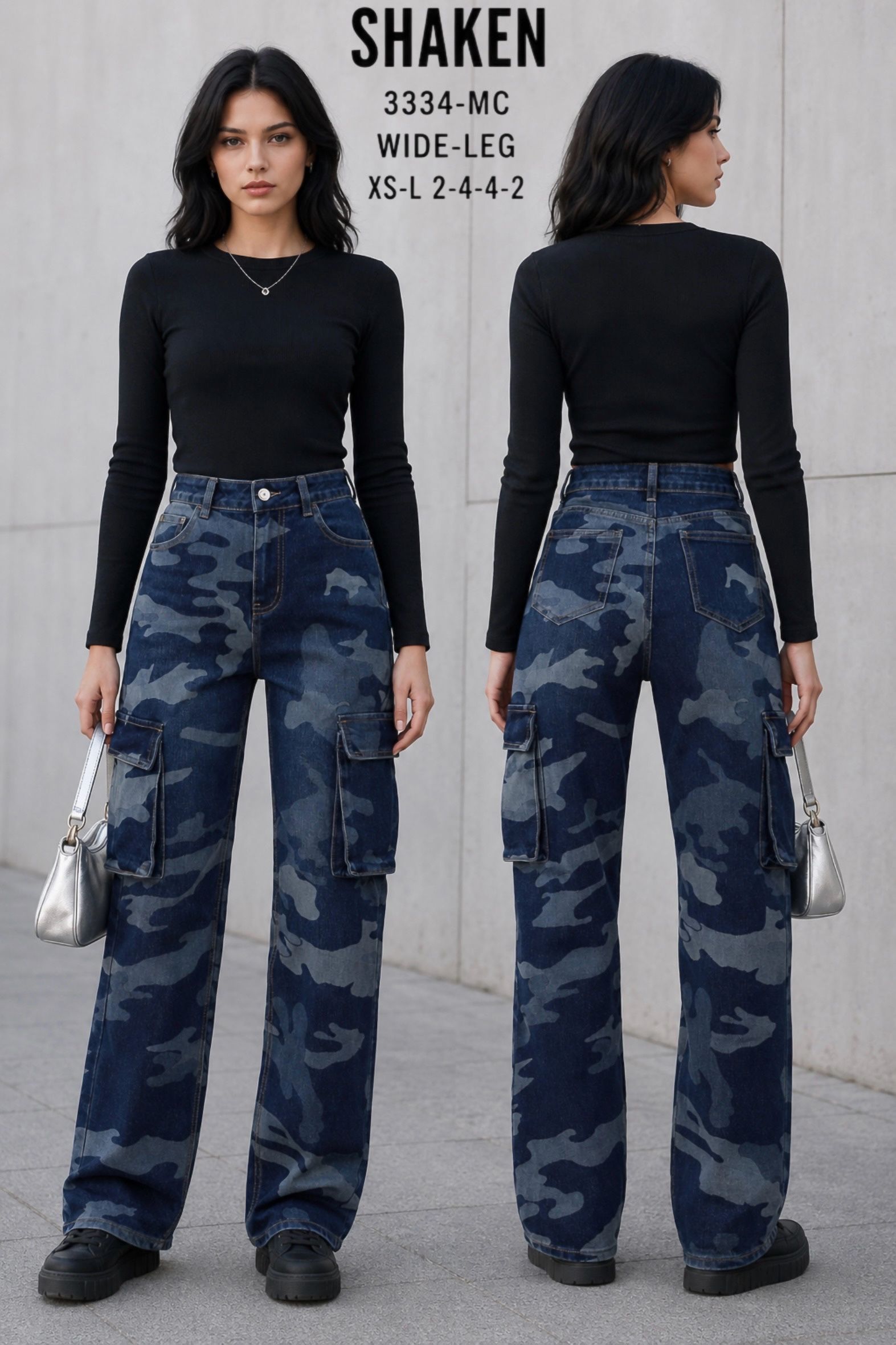 Wide Leg Cargo Jeans — Camouflage