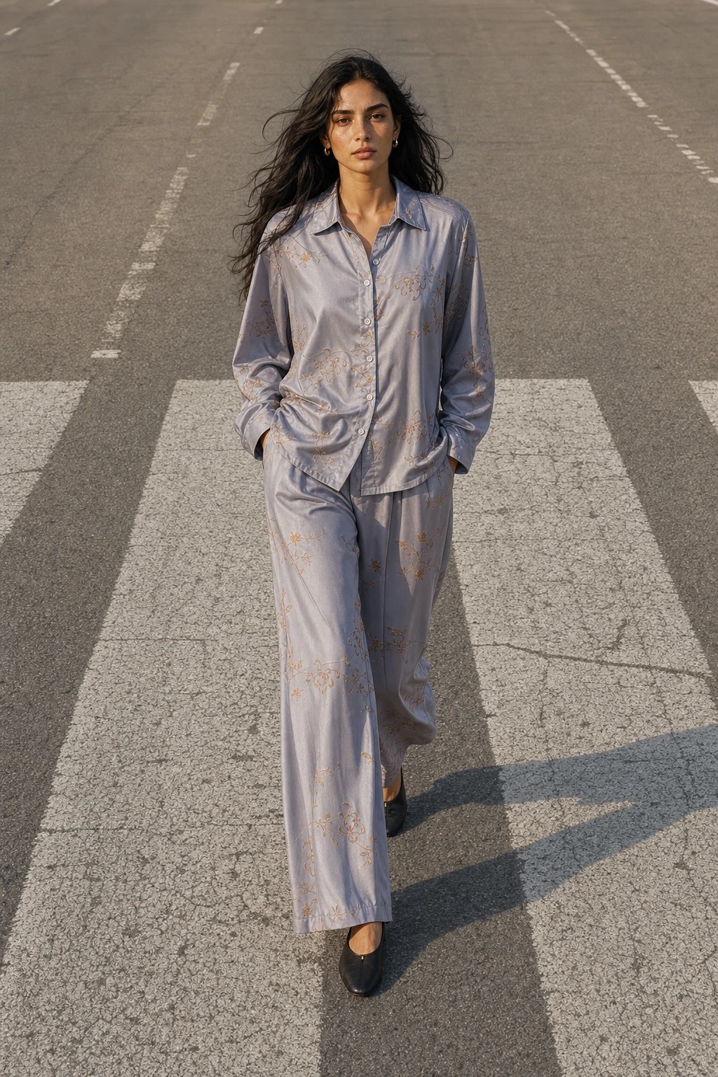 Wide-Leg Relaxed Trousers with Embroidery