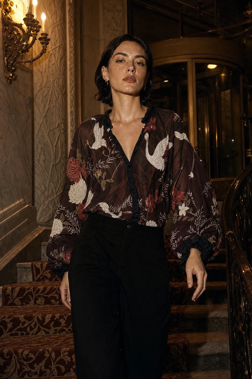 Loose Ruffle-Trim Blouse