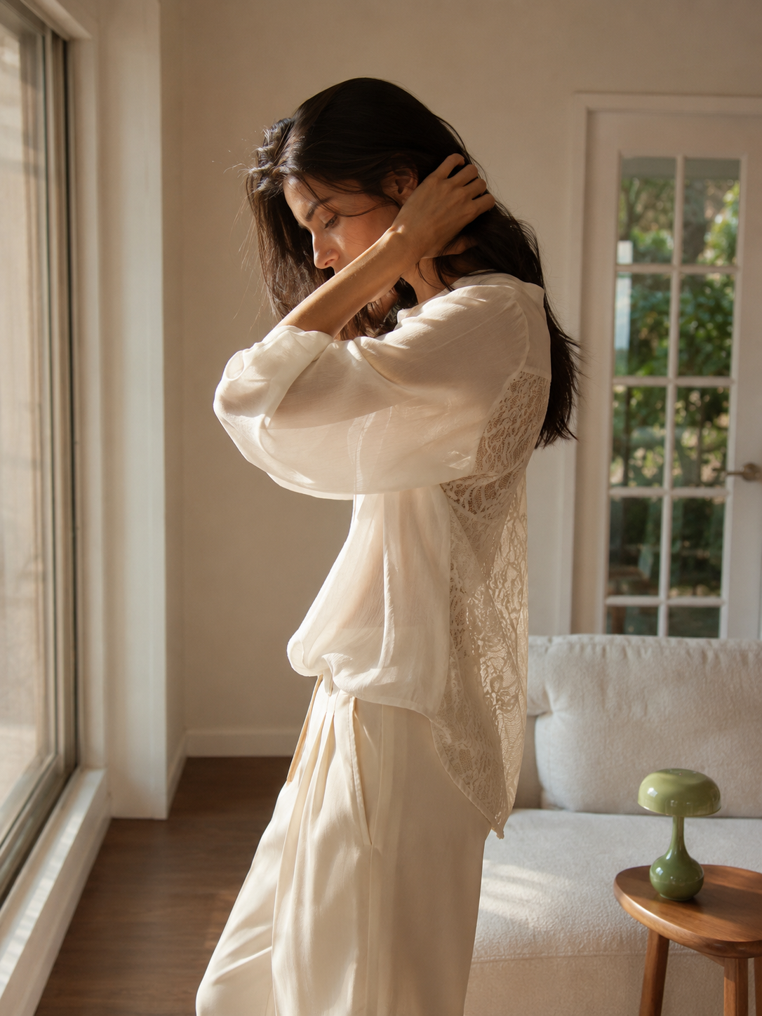 Relaxed Lace-Trim Blouse