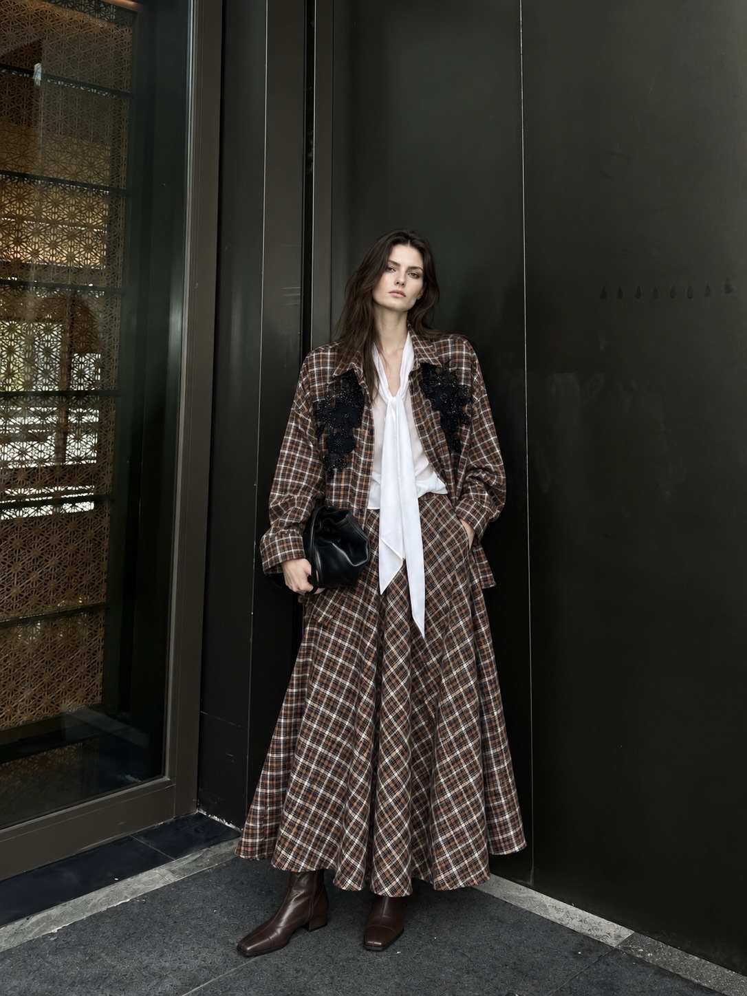 Checked Maxi Flared Skirt