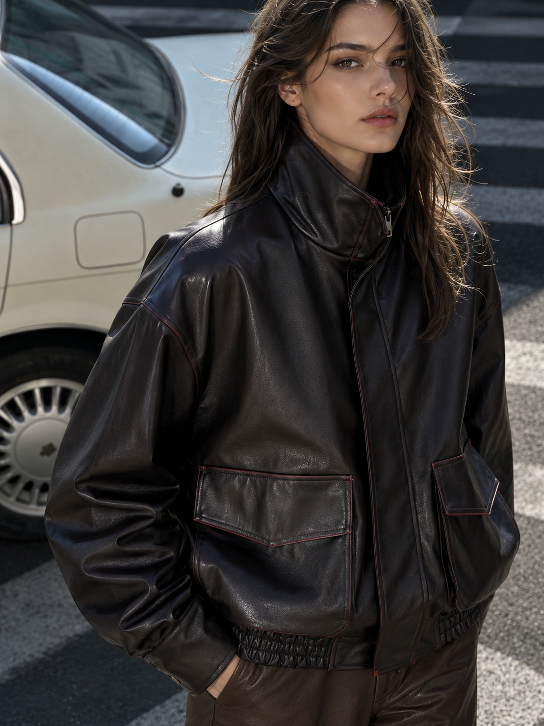 Oversized Bomber Jacket with Funnel Neck