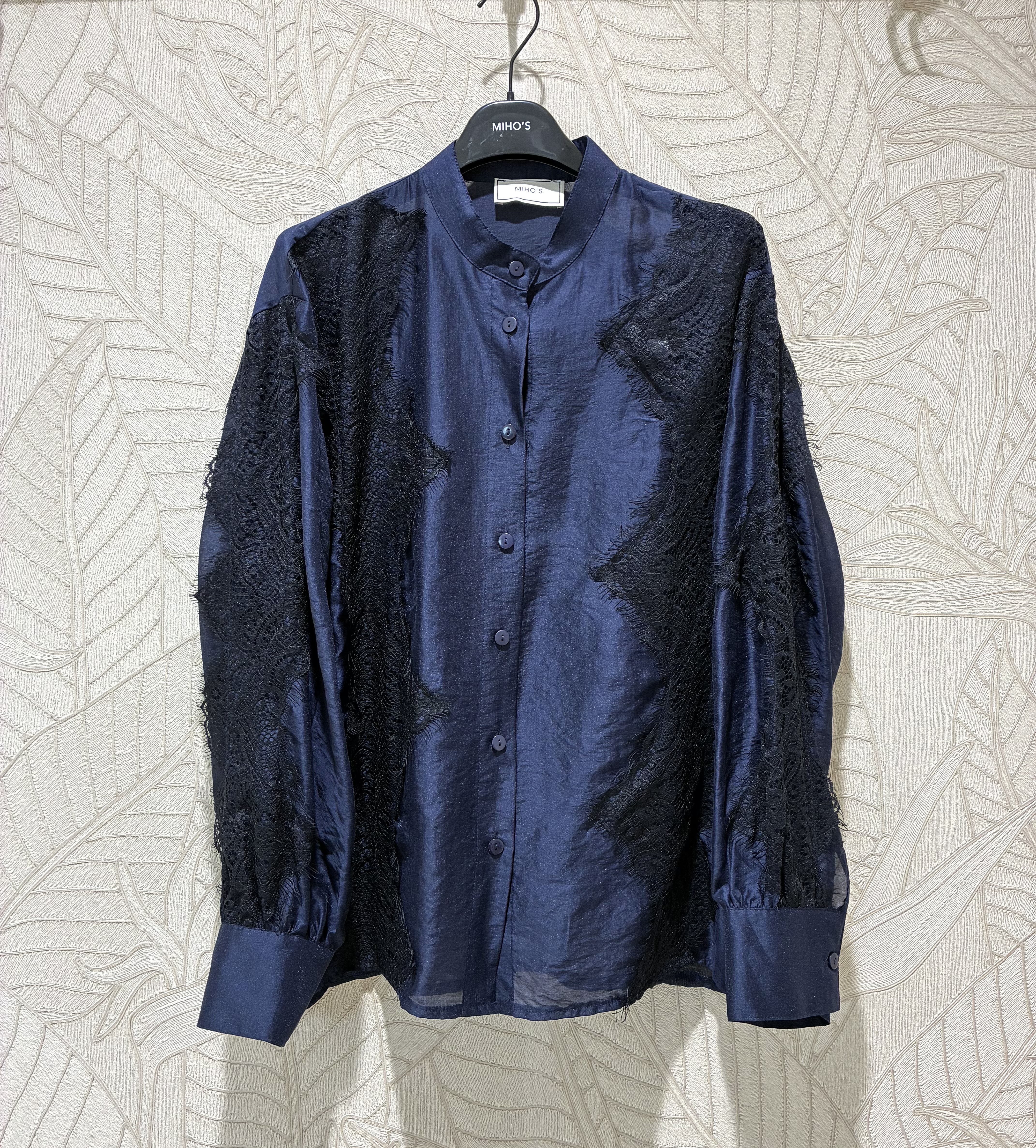 High-Neck Blouse with Lace Trim