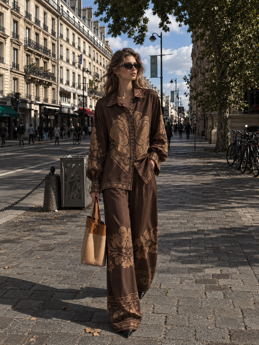Palazzo Trousers with Border Trim