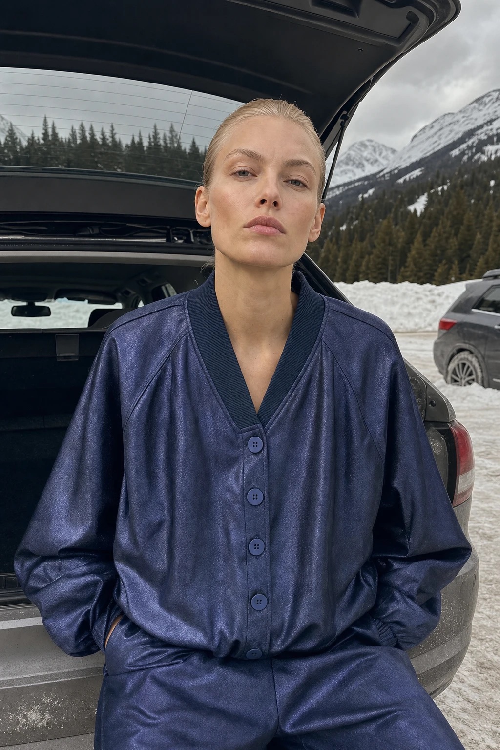 Relaxed V‑Neck Bomber Jacket