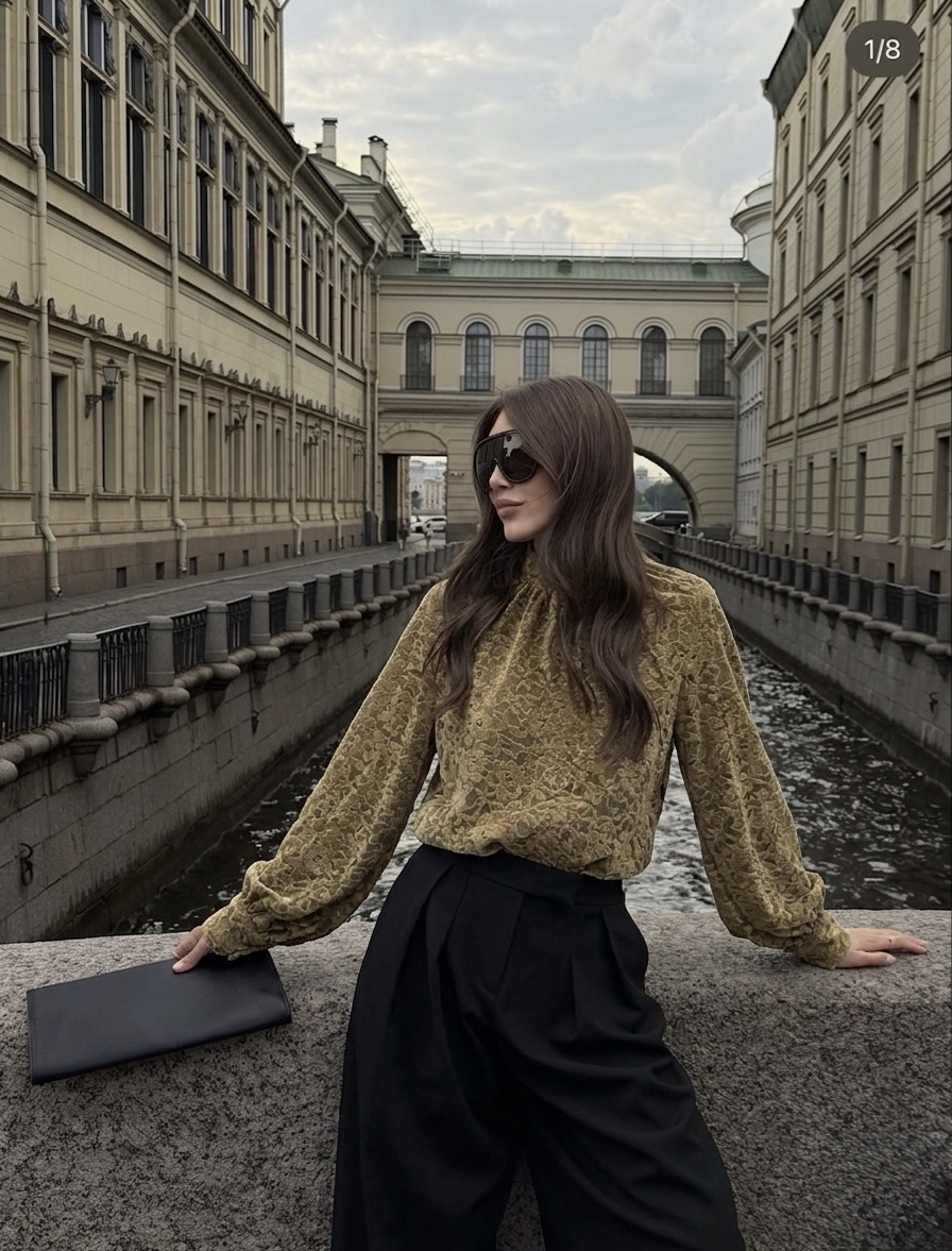 Half‑Turtleneck Blouse with Lace