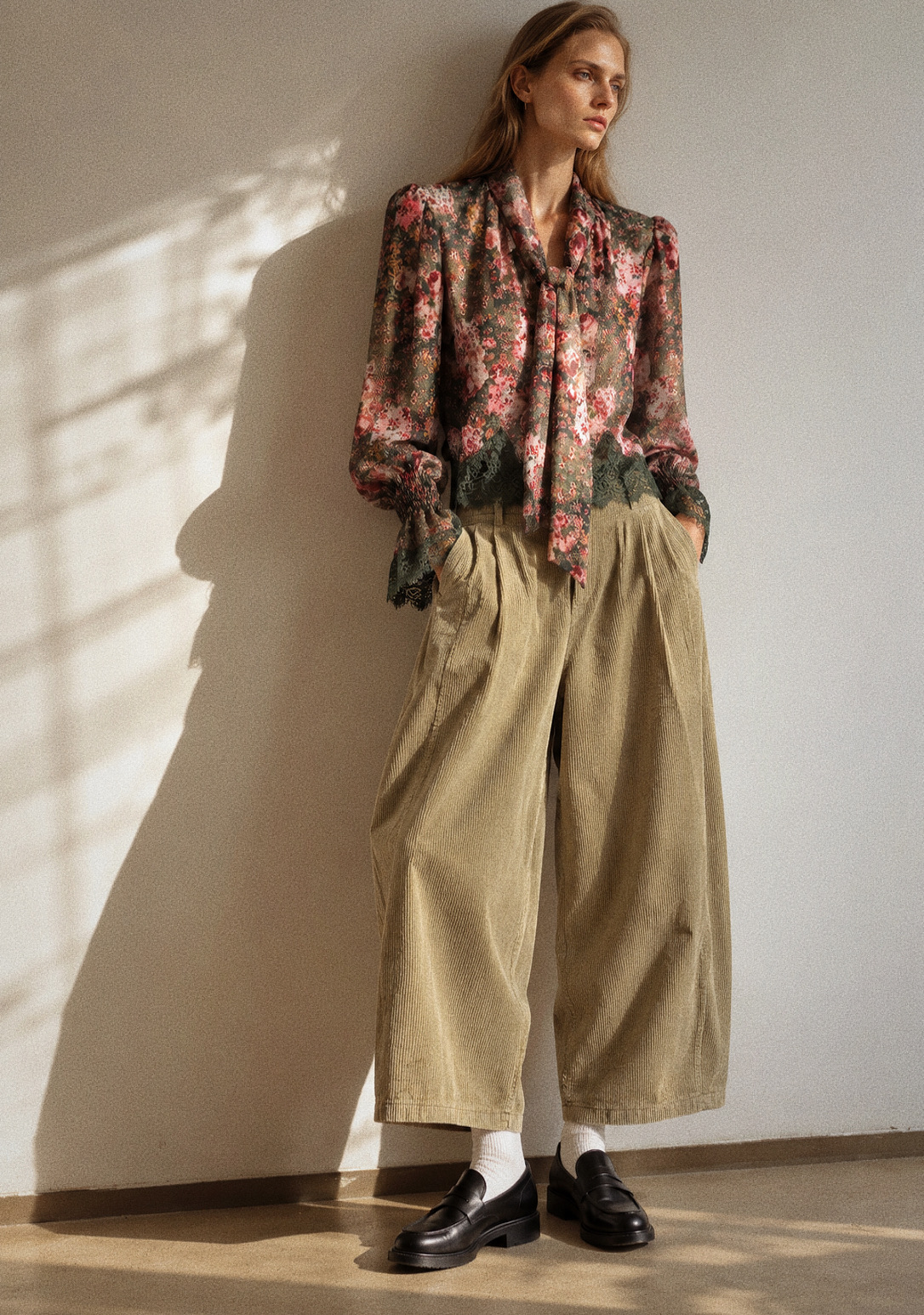 Tie‑neck Blouse with Puff Sleeves