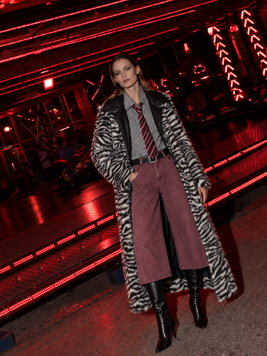 Maxi Zebra Coat with Collar