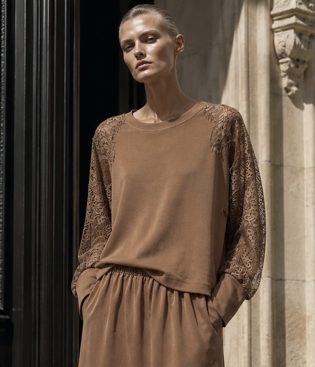 Relaxed Lace-Trim Blouse