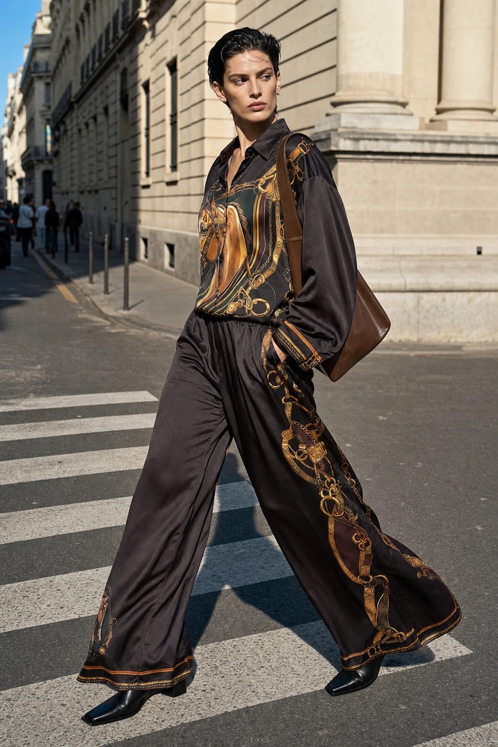 Wide‑Leg Printed Trousers