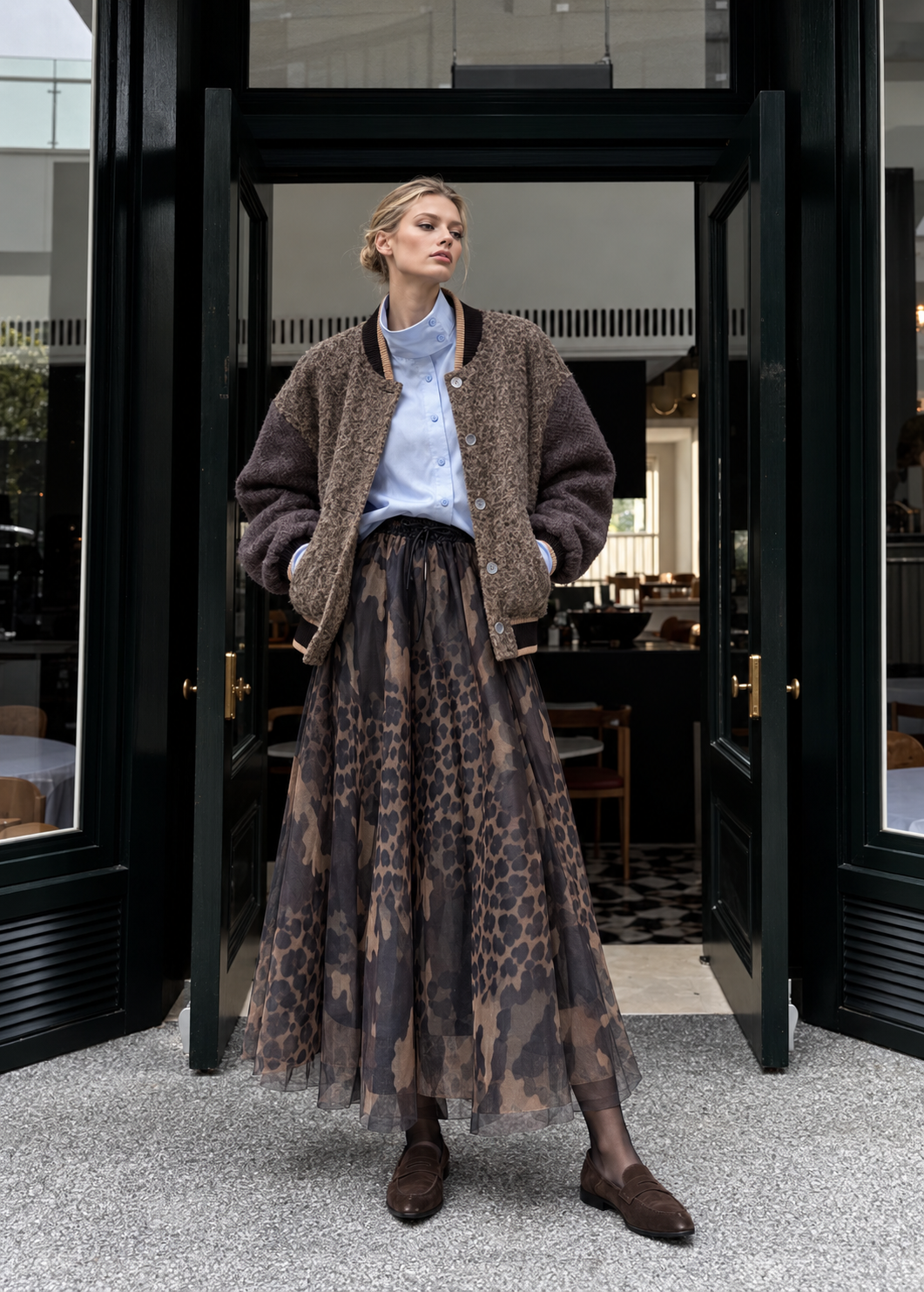 Midi Flared Skirt with Animal Print