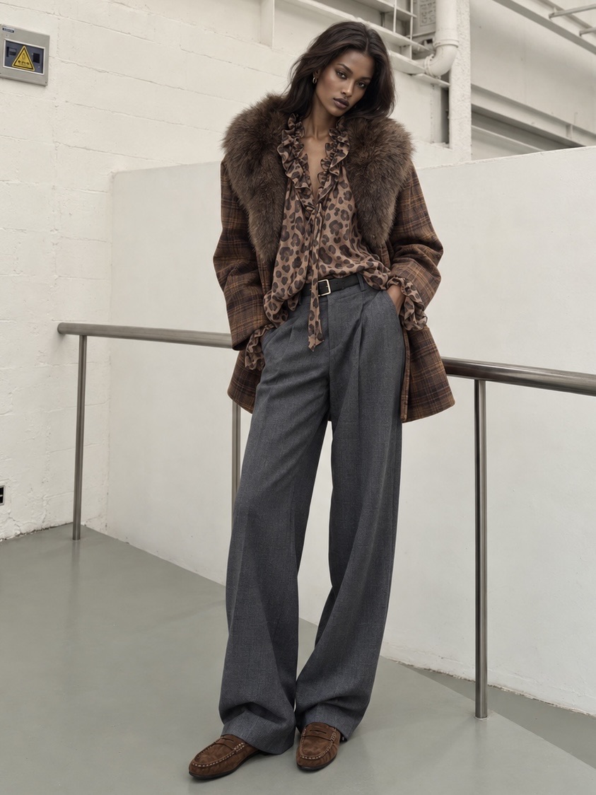 Checked Midi Coat with Collar