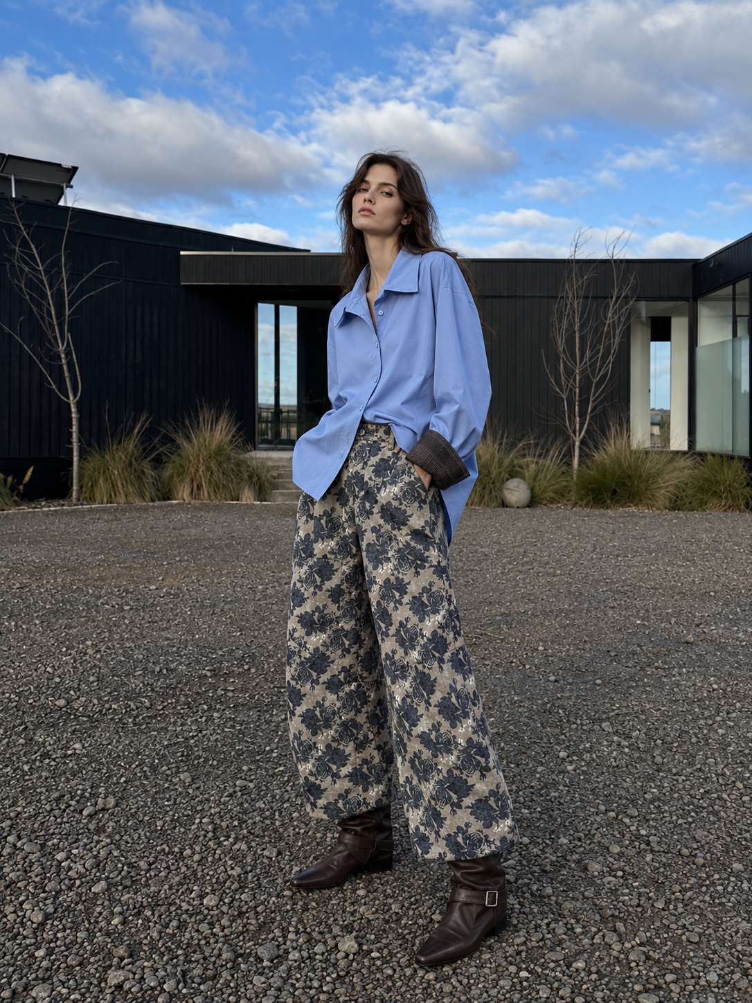 Wide-Leg Floral Trousers