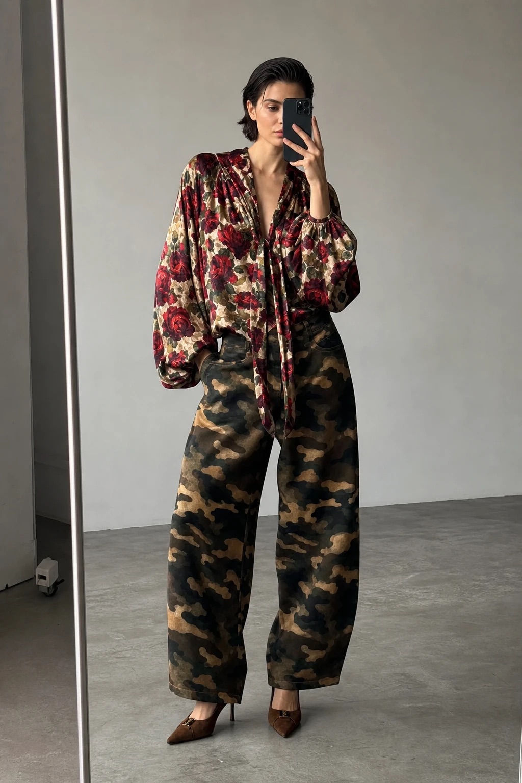 Wide Leg Camo Trousers