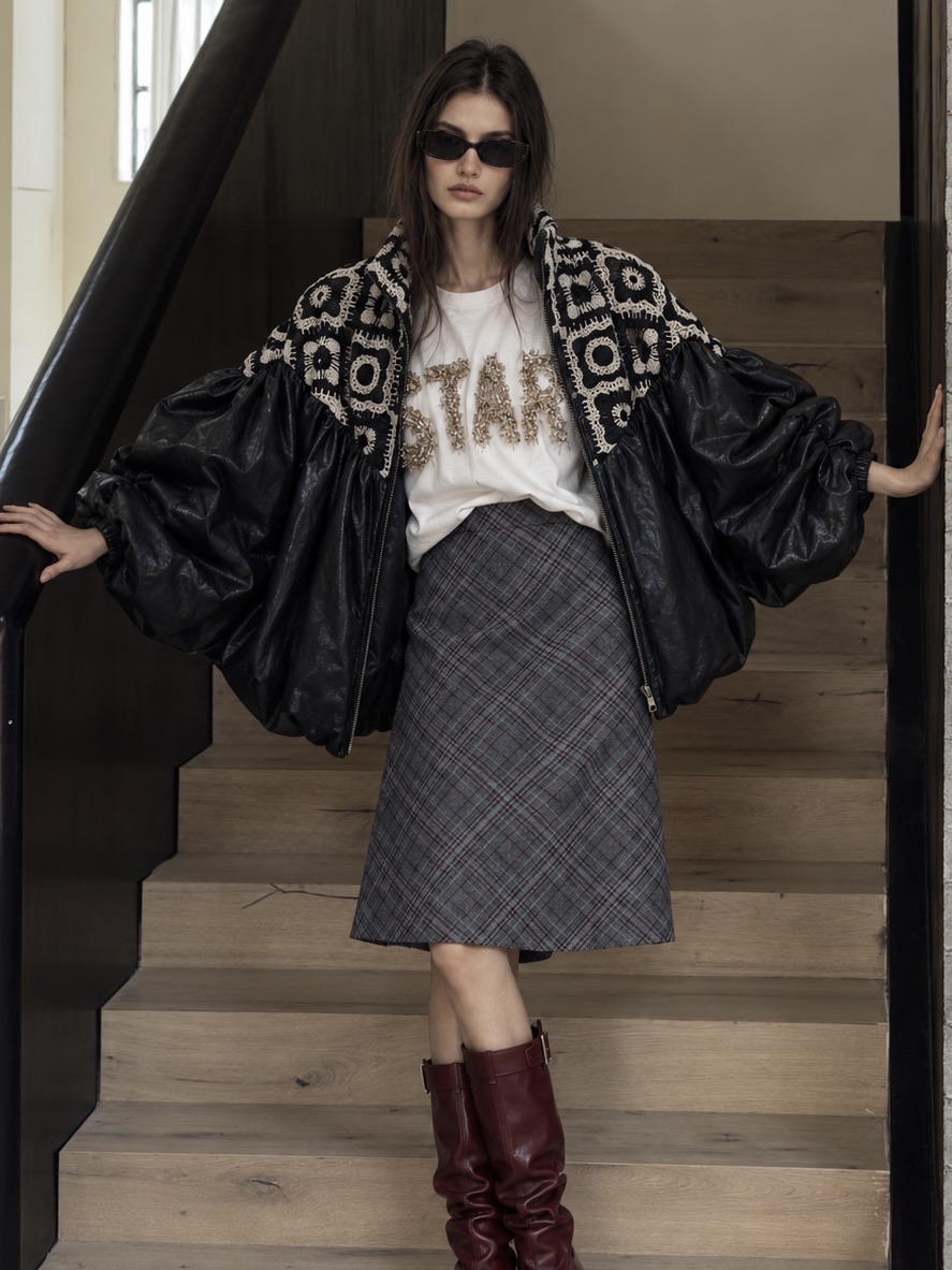 Oversize Bomber Jacket with Stand Collar