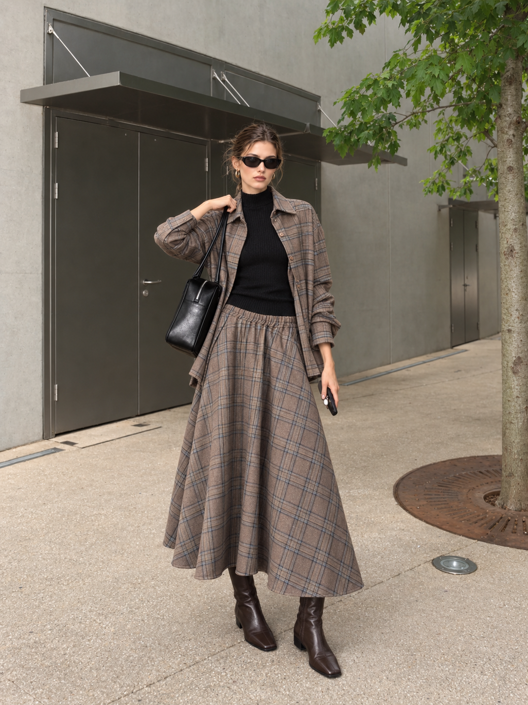 Midi Flared Skirt in Check