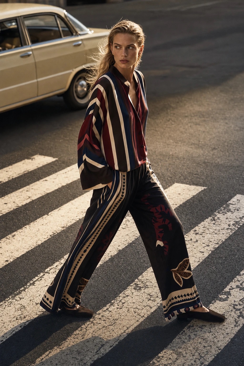 Relaxed V‑Neck Striped Blouse