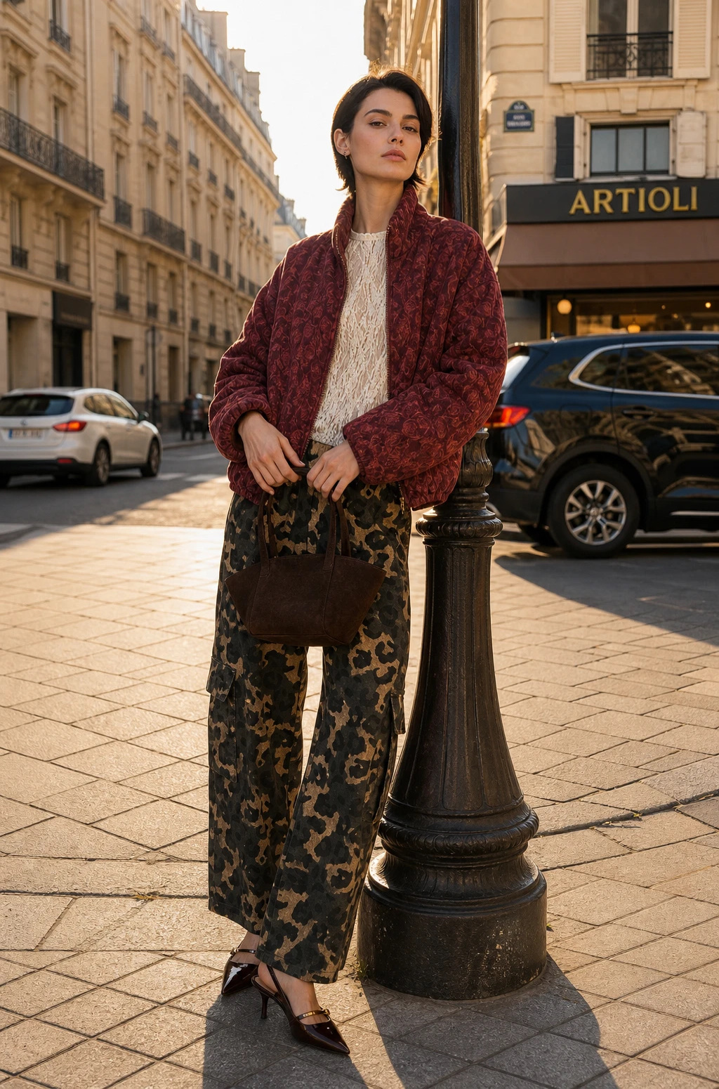 Textured Stand-Collar Bomber Jacket