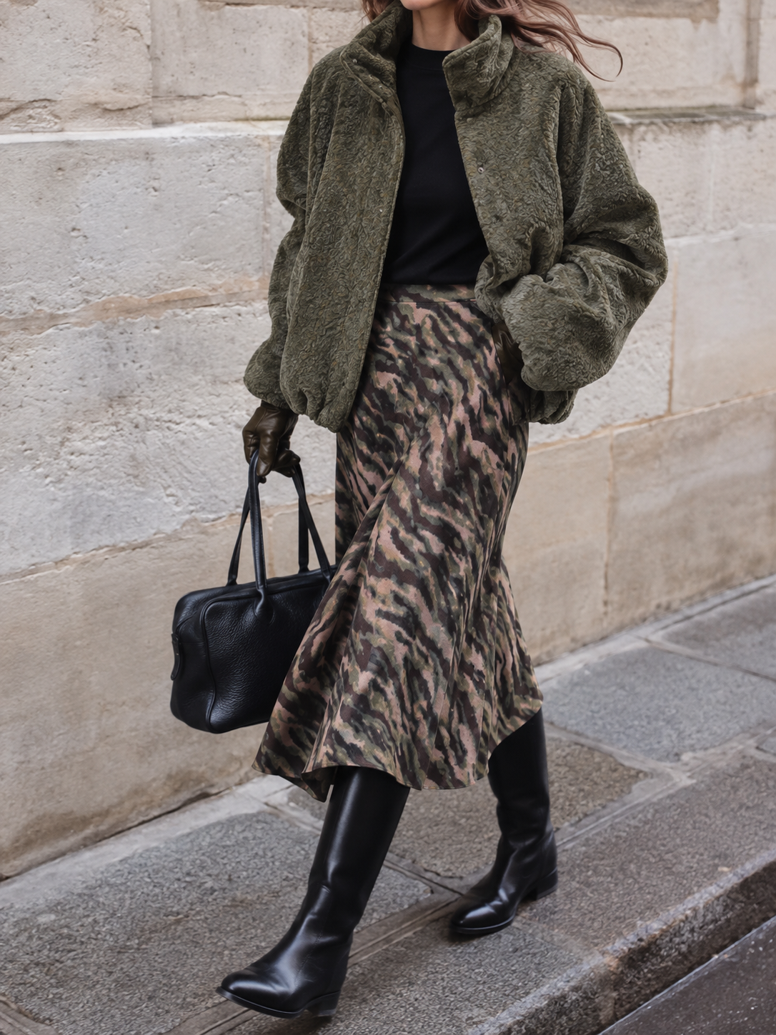 Flared Midi Skirt with Animal Print