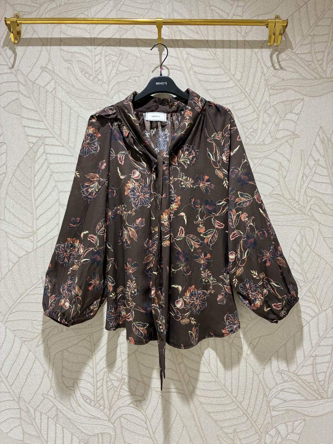 Tie-Neck Blouse with Stand Collar