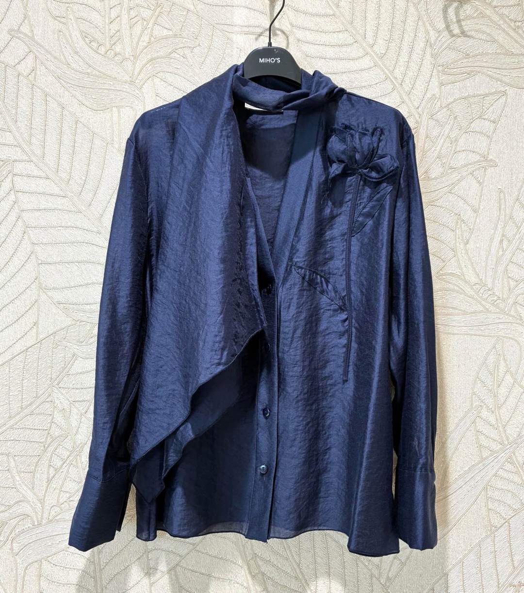 Blouse with Scarf and Floral Appliqué