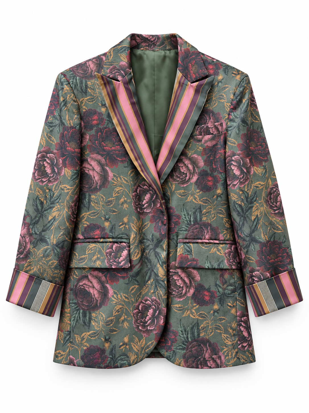 Tailored Blazer with Bold Floral Motif