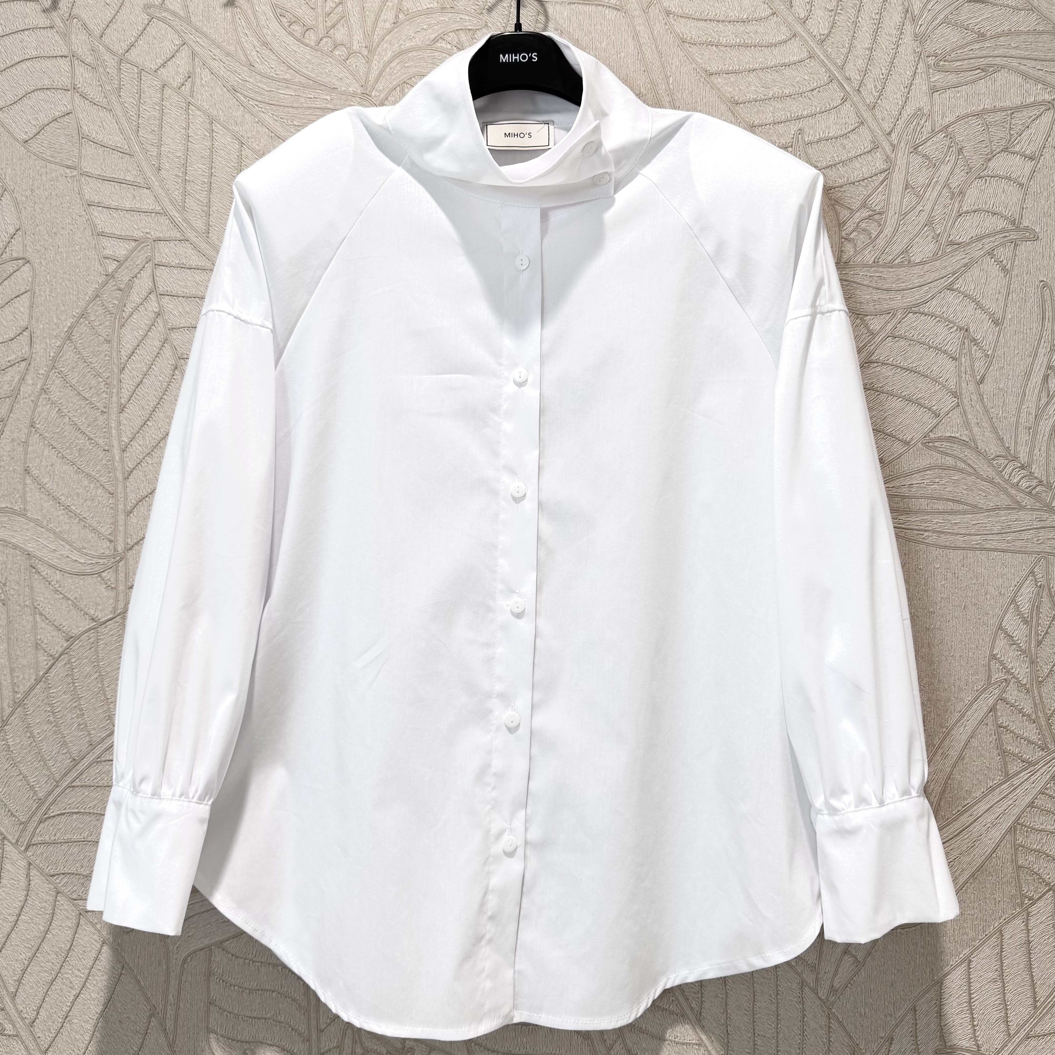Stand-Collar Shirt with Puff Sleeves