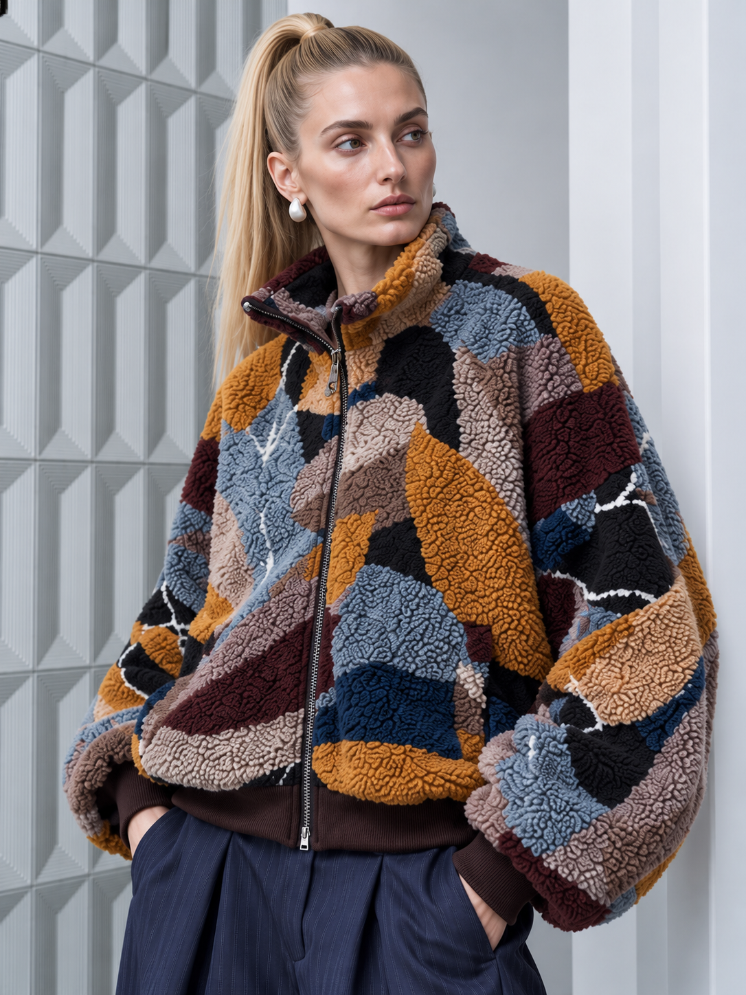 Oversize Jacket with Stand Collar