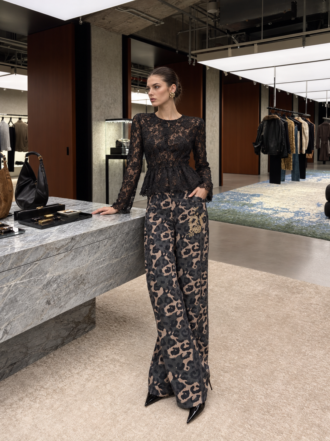 Wide-Leg Leopard Trousers