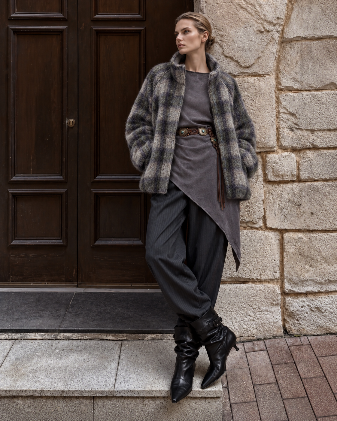 Relaxed Shirt Jacket in Large Check
