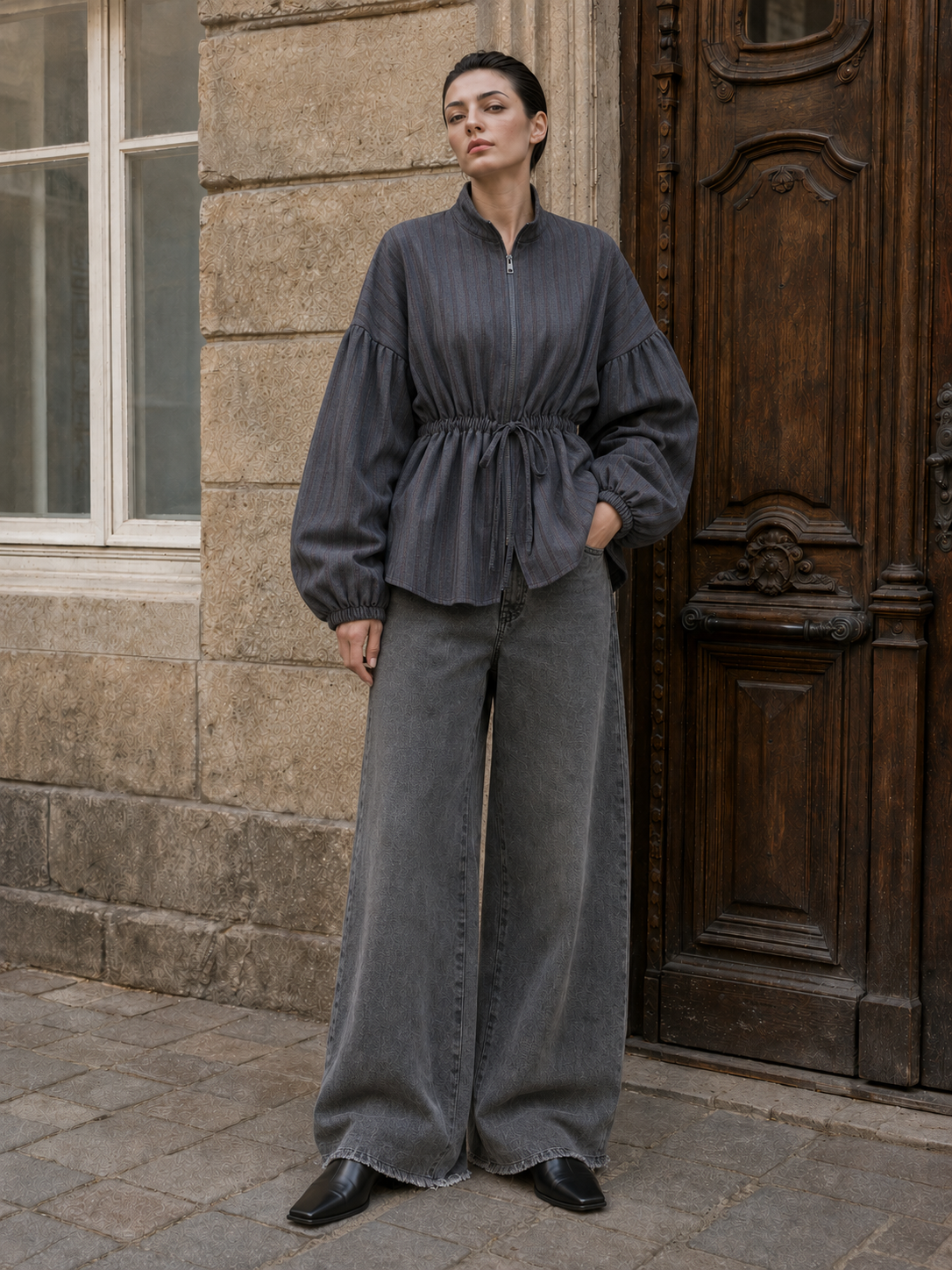 Relaxed Jacket with Mock Turtleneck