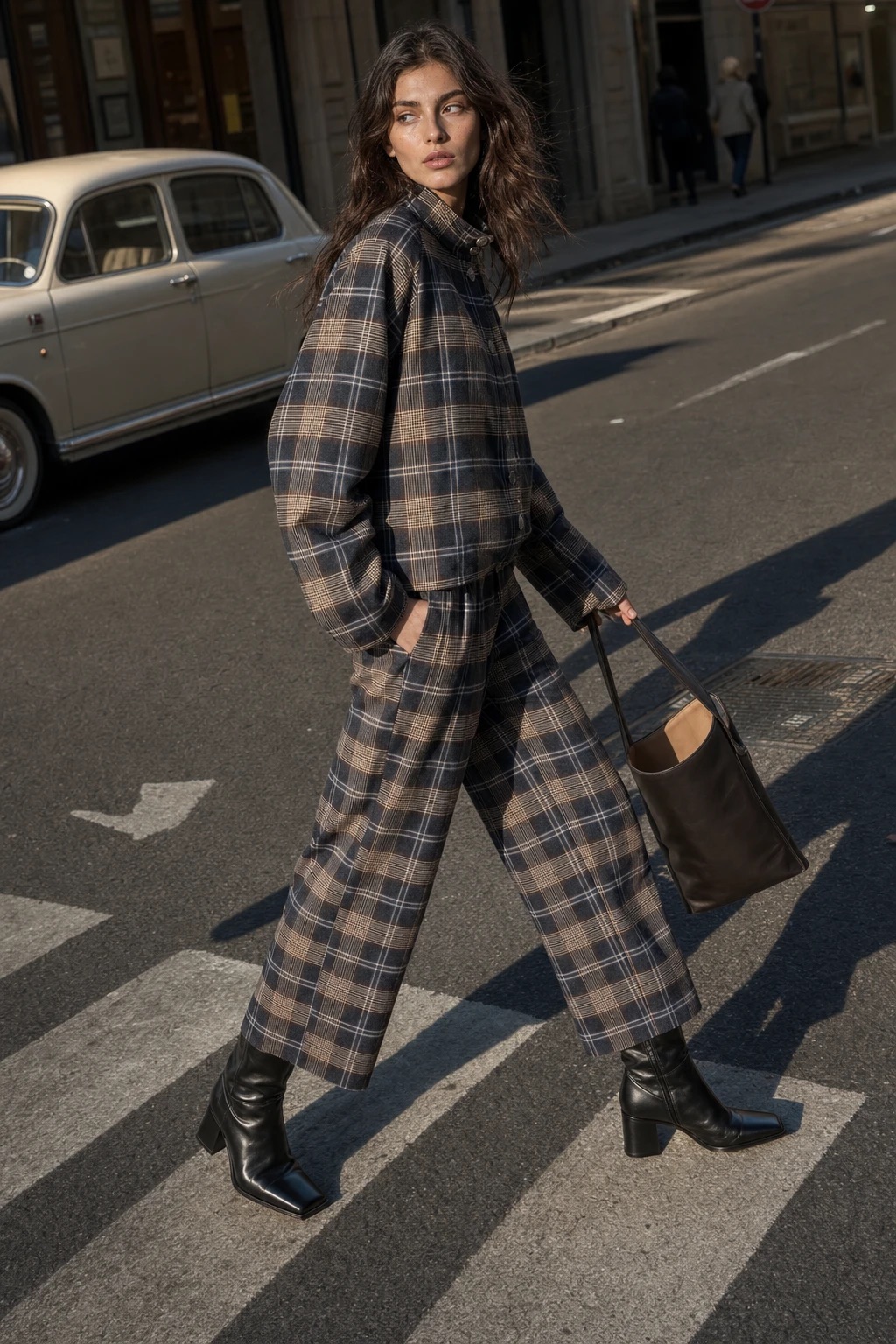 Wide-Leg Checked Trousers