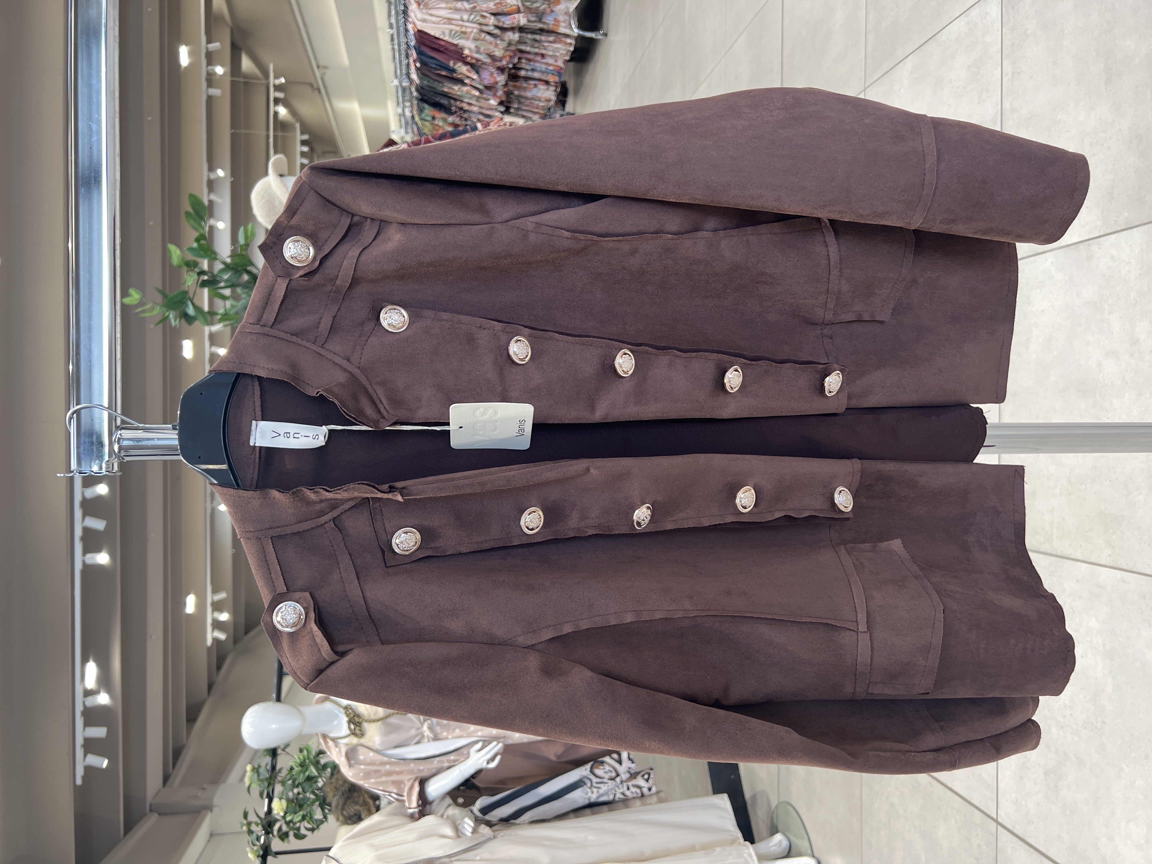 Long Stand-Collar Jacket with Buttons