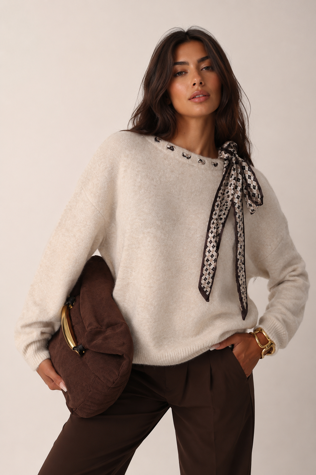 Decorative Round-Neck Sweater