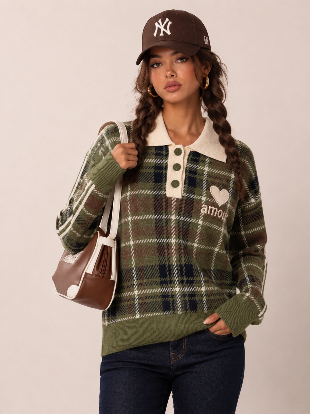 Polo-Collar Checked Sweater