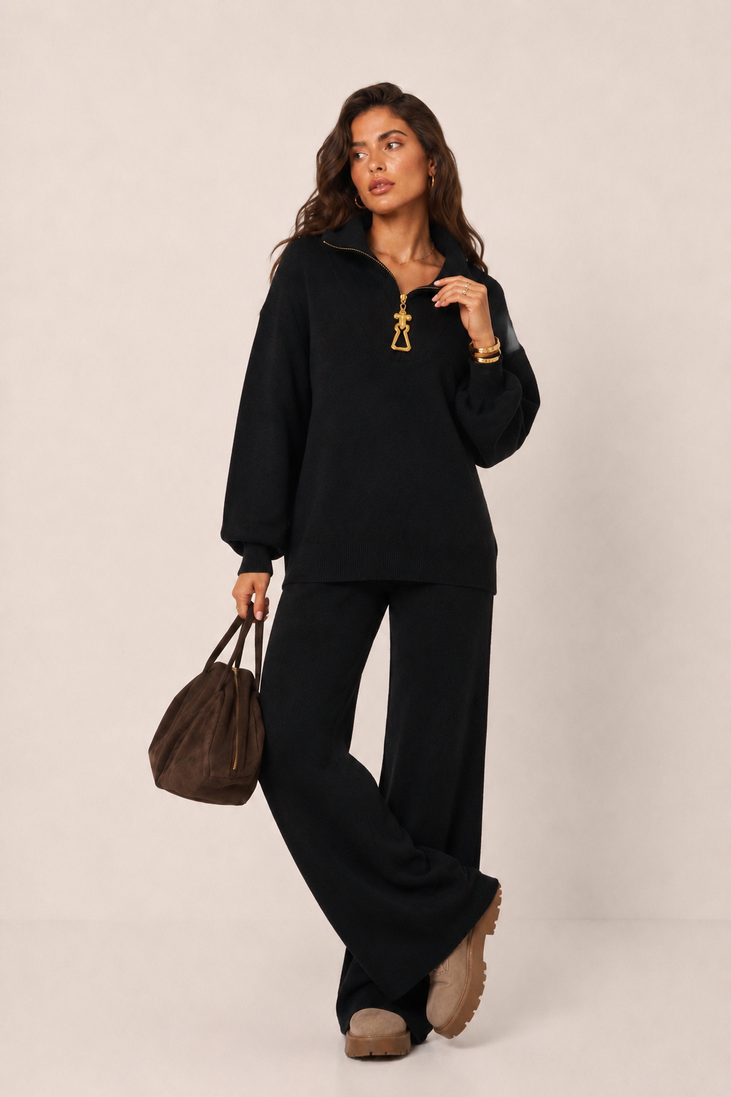 Knit Set with Funnel Neck