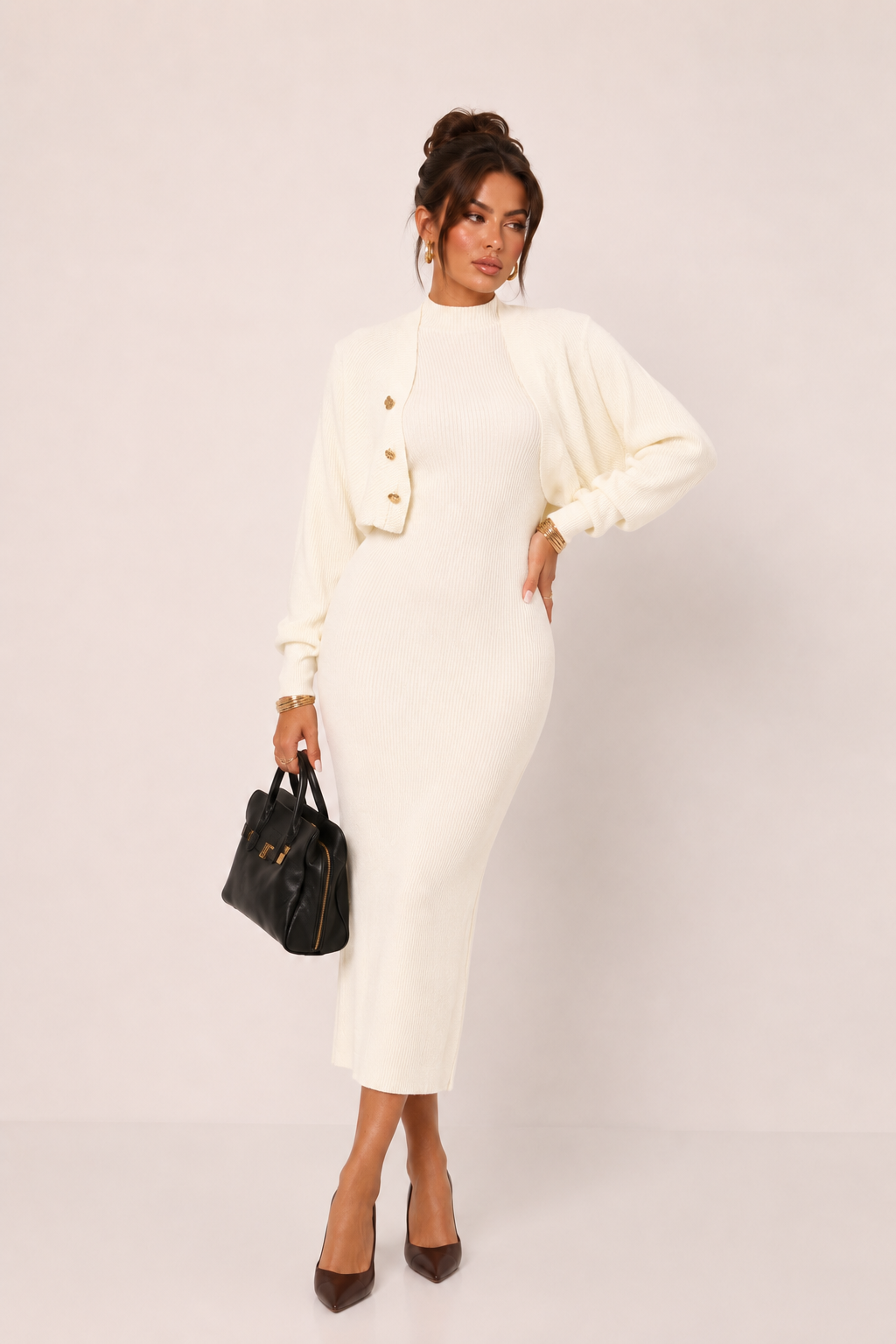 Coordinated Ribbed Set with Mock Neck