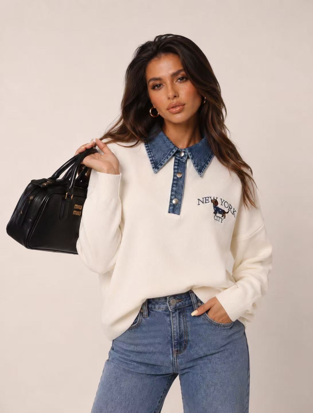 Polo Sweater with Embroidery