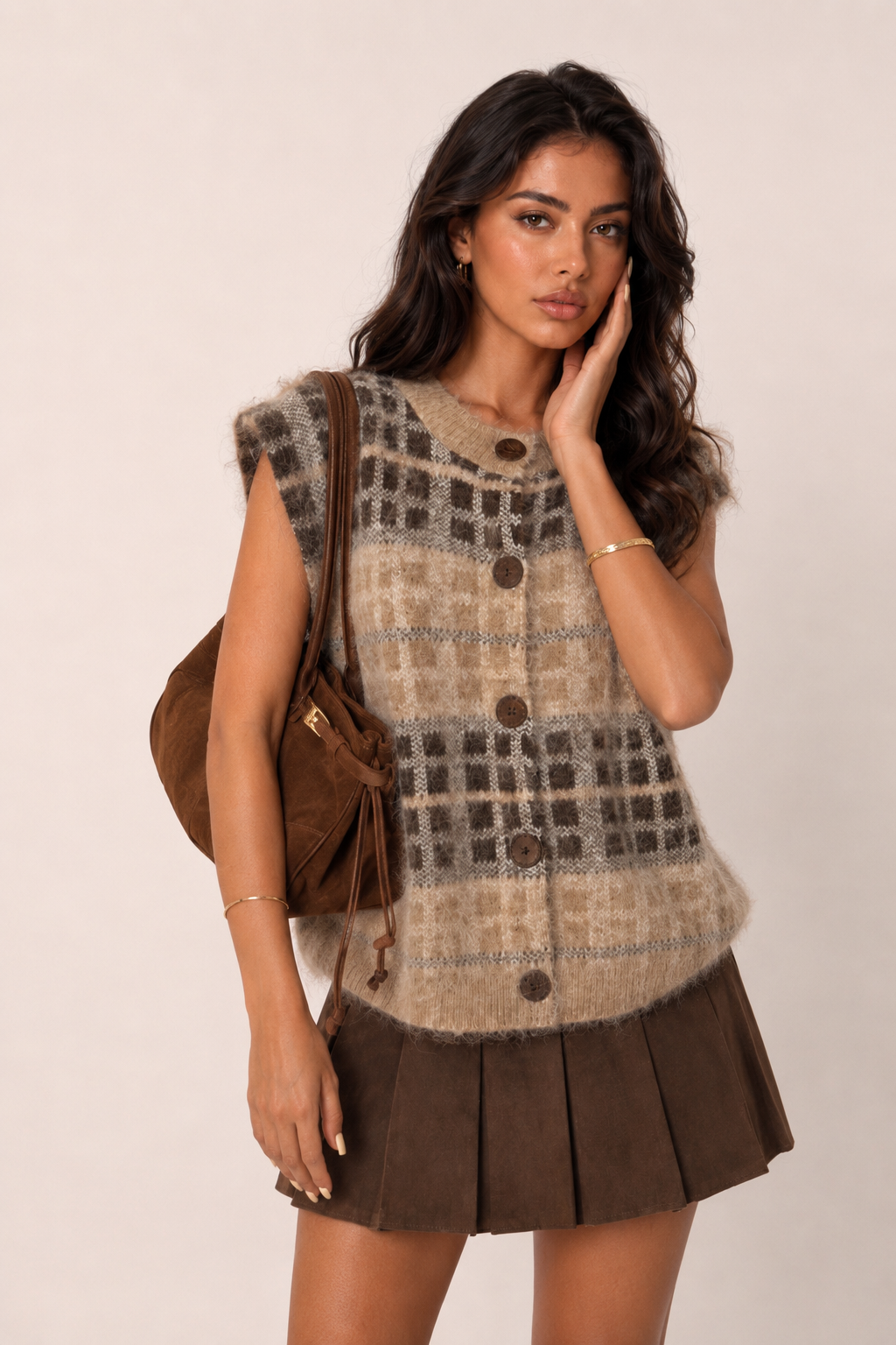 Checked Straight Vest