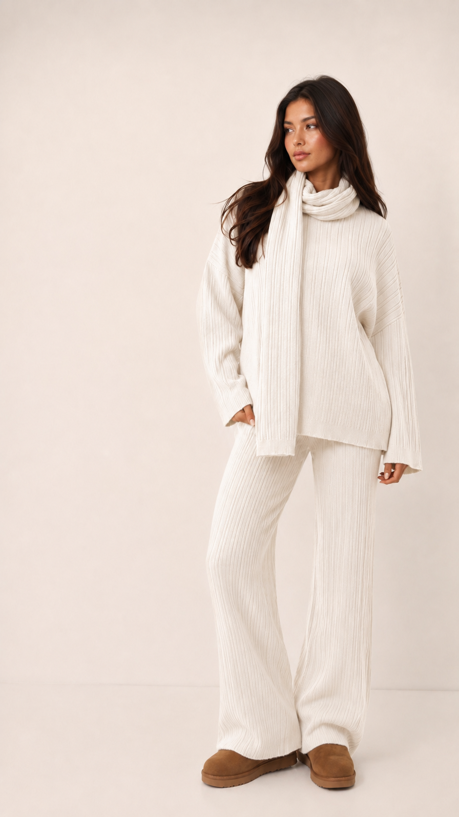 Relaxed Ribbed Polo-Neck Set