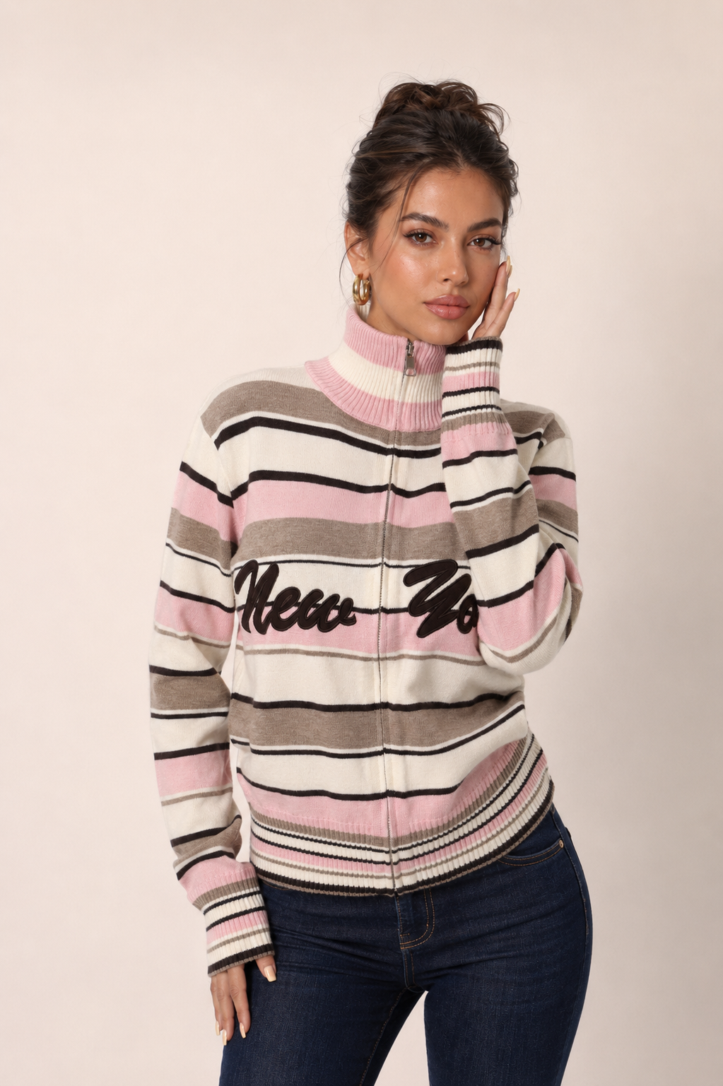Striped Half-Turtleneck Sweater